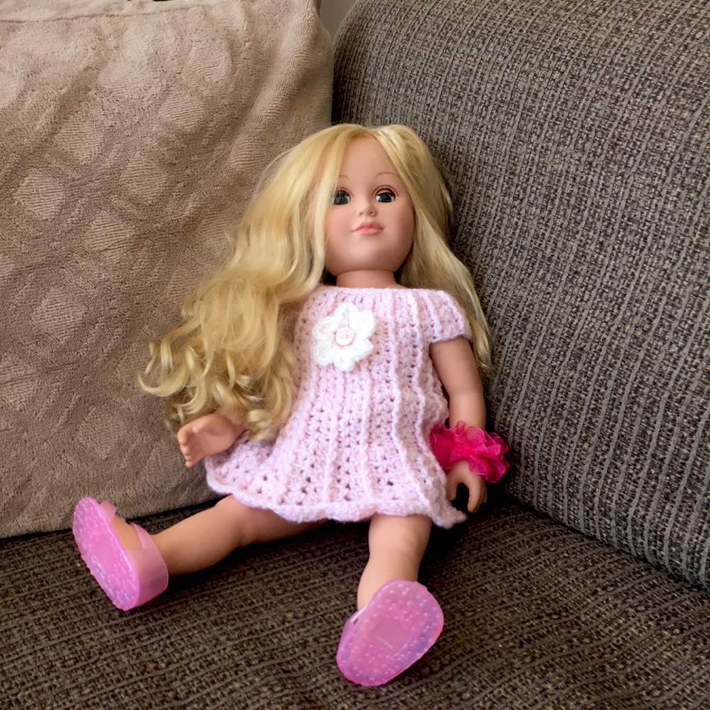 18” Inch Doll In Hand Crocheted Dress
